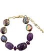 Barse Purple Amethyst and Magnesite Golden Bracelet, Color:Gold - Image 2