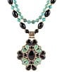 Barse Barcelona Blue Turquoise and Black Onyx Golden Statement Necklace, Color:Turquoise/Onyx - Image 1