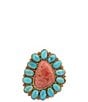 Barse Genuine Turquoise and Orange Sponge Coral Santa Fe Statement Ring - Image 2