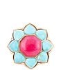 Barse Blue Turquoise and Red Quartz Flower Golden Ring - Image 2