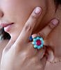 Barse Blue Turquoise and Red Quartz Flower Golden Ring - Image 3
