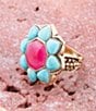 Barse Blue Turquoise and Red Quartz Flower Golden Ring - Image 4