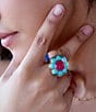 Barse Blue Turquoise and Red Quartz Flower Golden Ring - Image 3
