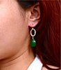 Barse Green Onyx Verdant Glow Linear Earrings, Color:Gold/Green - Image 2