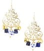 Color:Gold - Image 1 - Lapis Genuine Stone and Porcelain Chandelier Earrings