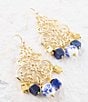 Color:Gold - Image 2 - Lapis Genuine Stone and Porcelain Chandelier Earrings