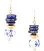 Color:Gold - Image 1 - Lapis Genuine Stone and Porcelain Drop Earrings