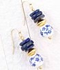 Color:Gold - Image 2 - Lapis Genuine Stone and Porcelain Drop Earrings