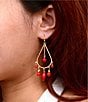 Barse Mashan Jade Gilded Flame Chandelier Earrings, Color:Red/Coral/Gold - Image 3