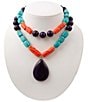 Barse Moroccan Spice Genuine Stone Beaded Stretch Statement Pendant Necklace - Image 1