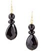 Color:Onyx/Gold - Image 1 - Onyx Genuine Stone Drop Earrings