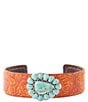 Color:Turquoise/Silver - Image 1 - Out West Sterling Silver Genuine Turquoise Leather Cuff Bracelet