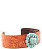 Color:Turquoise/Silver - Image 2 - Out West Sterling Silver Genuine Turquoise Leather Cuff Bracelet