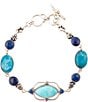 Barse Regal Blue Turquoise and Apatite Sterling Silver Link Bracelet, Color:Silver/Blue - Image 2