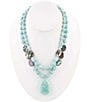 Color:Turquoise/Aqua - Image 1 - Sterling Silver and Genuine Amazonite and Abalone Stone Short Pendant Necklace