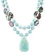 Color:Turquoise/Aqua - Image 2 - Sterling Silver and Genuine Amazonite and Abalone Stone Short Pendant Necklace