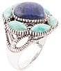 Color:Silver - Image 1 - Sterling Silver Genuine Stone Denim Lapis and Amazonite Statement Ring