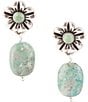 Color:Turquoise - Image 1 - Sterling Silver Genuine Stone Turquoise and Magnesite Squash Blossom Flower Post Drop Earrings