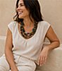 Barse Verdant Glow Golden And Agate Beaded Statement Necklace - Image 3