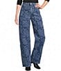 Bayeas Denim Tonal Paisley Print High Rise Barrel Leg Full Length Jeans - Image 1