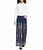 Bayeas Stretch Denim High Rise Lace Embellished Wide Leg Ankle Jeans - Image 3