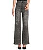 Bayeas Stretch Denim Leopard Print Wide Leg Jeans, Color:Black Leopard - Image 1