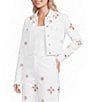 Bayeas Stretch Denim Point Collar Long Sleeve Pearl Embellished Cropped Jacket - Image 1