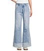 Bayeas Stretch Denim Two Tone Wide Leg Cuffed Hem Jeans, Color:Light Blue - Image 1
