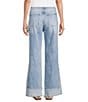 Bayeas Stretch Denim Two Tone Wide Leg Cuffed Hem Jeans, Color:Light Blue - Image 2