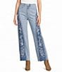 Bayeas Ultra High Rise Wide Leg Embroidered Medium Wash Jeans - Image 1