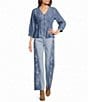 Bayeas Ultra High Rise Wide Leg Embroidered Medium Wash Jeans - Image 3