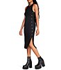 Color:Black - Image 3 - Sarah Rib Knit Crew Neck Sleeveless Snap Side Slit Bodycon Midi Dress
