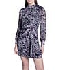 BCBG Chiffon Floral Mock Neck Ruffle Front Mini Dress - Image 3