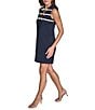 BCBG Contrast Bow Scuba Crepe Sleeveless Shift Dress, Color:Deep Navy - Image 3