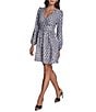 BCBG Crepe Long Sleeve V-Neck Printed A-Line Mini Dress - Image 1
