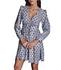 BCBG Crepe Long Sleeve V-Neck Printed A-Line Mini Dress - Image 4
