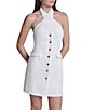 BCBG Halter Neck Button Front Scuba Crepe Mini Dress - Image 4