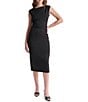 BCBG Knit Ruched Boat Neck Midi Dress - Image 1