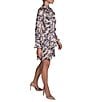 BCBG Hammered Satin Chiffon Printed Mock Neck Long Sleeve Tier Shift Mini Dress - Image 3