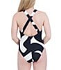 Color:Black - Image 2 - MaxAzria Pieces Of U Printed High Neck Cut-Out One Piece Swimsuit