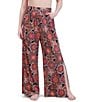 Color:Black - Image 1 - MaxAzria Printed Wide Leg Pull-On Pants Swim Cover-Up