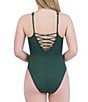 Color:Army - Image 2 - MaxAzria Seduction Solid Plunge V-Neck Lace-Up One Piece Swimsuit
