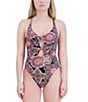 Color:Noir - Image 1 - MaxAzria Sintra Printed Plunge V-Neck Cut-Out One Piece Swimsuit