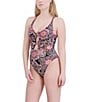 Color:Noir - Image 3 - MaxAzria Sintra Printed Plunge V-Neck Cut-Out One Piece Swimsuit