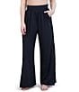 Color:Black - Image 1 - MaxAzria Solid High Waist Wide Leg Side Slit Pull-On Pants Swim Cover-Up