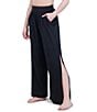 Color:Black - Image 3 - MaxAzria Solid High Waist Wide Leg Side Slit Pull-On Pants Swim Cover-Up