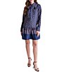 BCBG Mock Neck Tie Long Sleeve Shift Mini Dress - Image 1