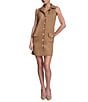 BCBG Notch Collar Sleeveless Flap Pocket Faux Suede Button Front Sheath Dress, Color:Camel - Image 1