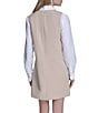BCBG Point Collar Button Front Rhinestone Stretch Twofer Shift Dress, Color:Ecru/Silver/White - Image 2