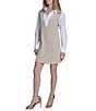 BCBG Point Collar Button Front Rhinestone Stretch Twofer Shift Dress, Color:Ecru/Silver/White - Image 4
